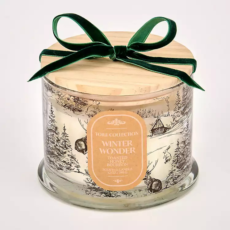 New! Toile Brown Winter Wonder 3-Wick Jar Candle | Kirklands