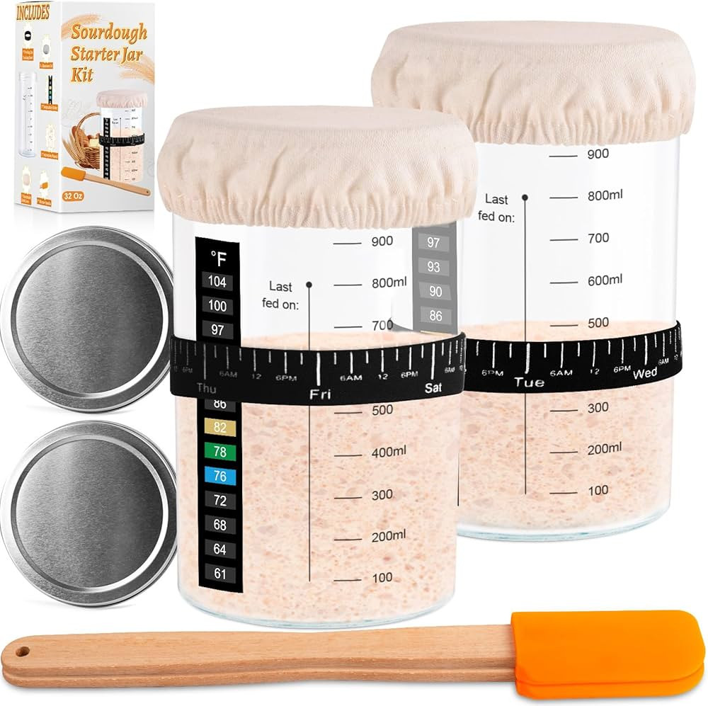 Sourdough Starter Kit, 1000ML Sourdough Starter Jar 2 Pack With Thermometer, Sourdough Jar Scrape... | Amazon (US)