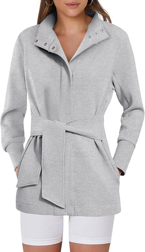 ANRABESS Womens Jacket Belted Casual Long Sleeve Wrap Trench Coat 2024 Winter Trendy Button Up Dr... | Amazon (US)