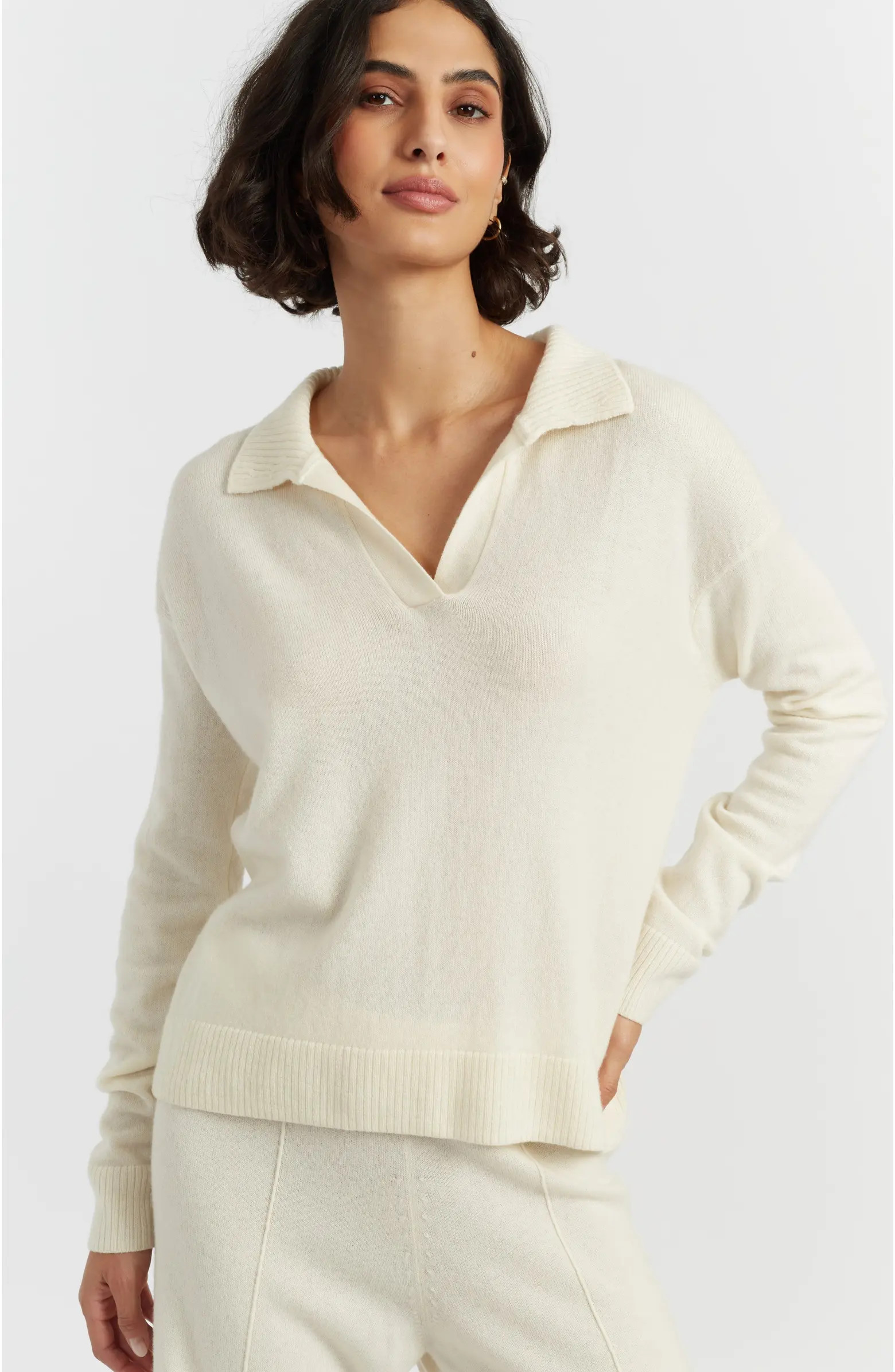 Wool Cashmere Blend V Neck Collared Sweater | Nordstrom