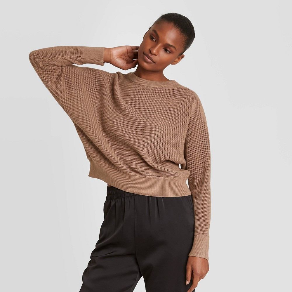 Women's Crewneck Mesh Pullover Sweater - Prologue Tan XXL | Target