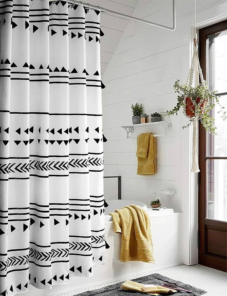 Amazon.com: Uphome 72x72 Boho Shower Curtain Black and White Fabric Bathroom Curtains Set with Ho... | Amazon (US)