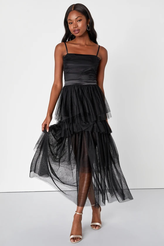 Sultry Sweetness Black Tiered Tulle Maxi Dress | Lulus (US)