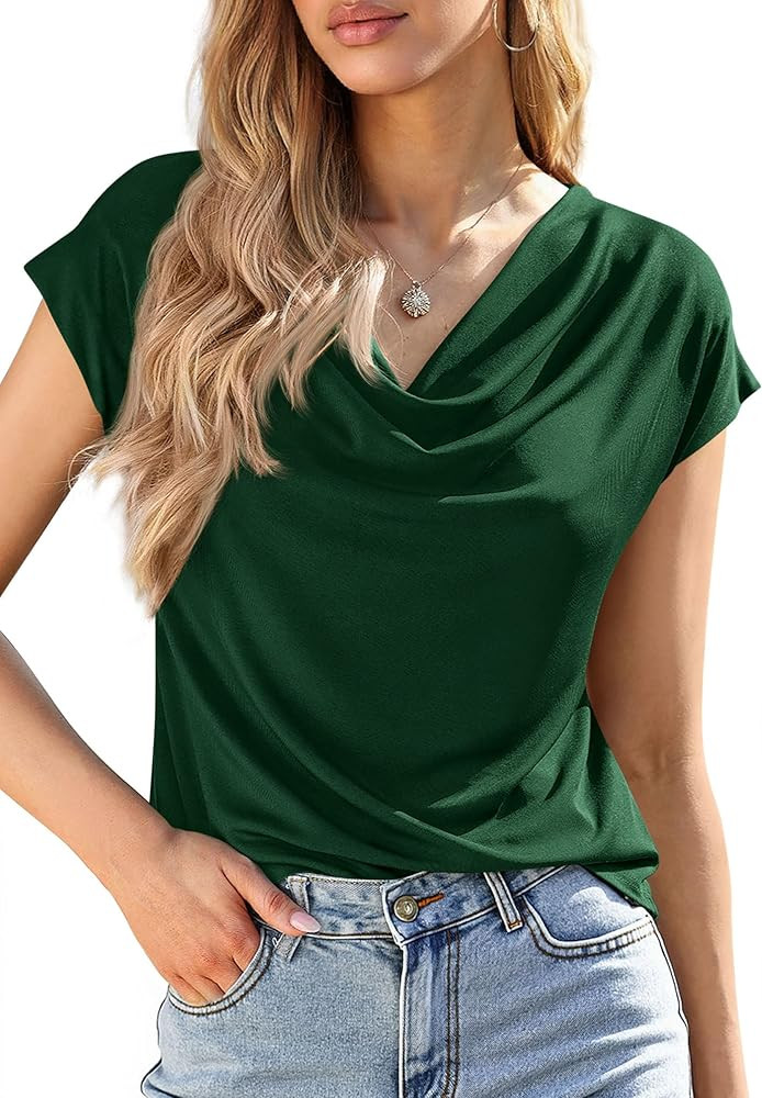 PRETTYGARDEN Blouses for Women Dressy Casual 2026 Summer Cowl Neck Short Sleeve Tops Spring Work ... | Amazon (CA)