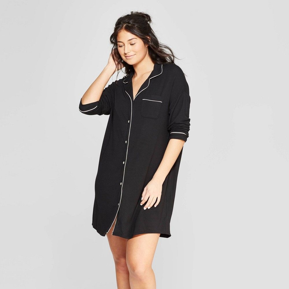 Women's Beautifully Soft Notch Collar Nightgown - Stars Above Black XS | Target