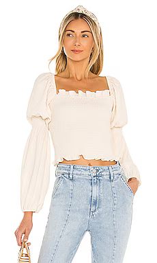 Line & Dot Veronica Smocked Blouse in Creme from Revolve.com | Revolve Clothing (Global)