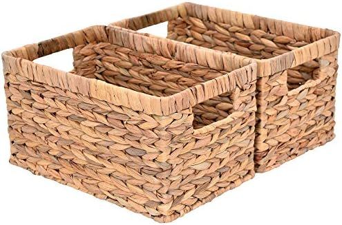 StorageWorks Water Hyacinth Storage Baskets, Rectangular Wicker Baskets with Built-in Handles, Mediu | Amazon (US)