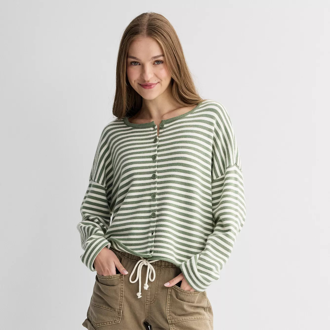 Juniors' Pink Republic Boxy Button Front Sweater Cardigan | Kohl's