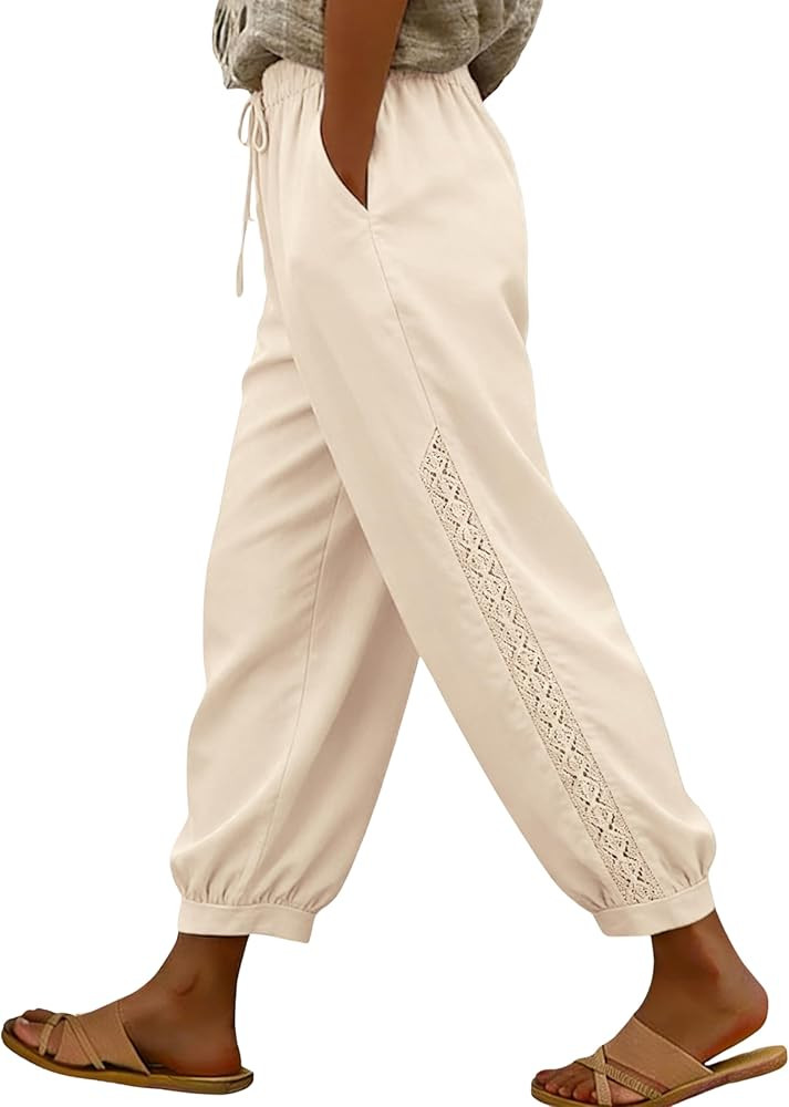 Himosyber Women's Casual Pants Drawstring Elastic Waist Lace Side Lightweight Pants 2026 Summer B... | Amazon (US)