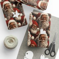 Black Santa Holiday Wrapping Paper Festive Christmas Gift Wrap Claus Cheerful Design Seasonal Vintage African American | Etsy (US)