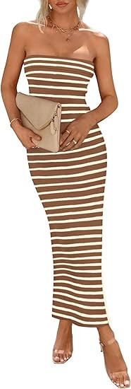 PRETTYGARDEN Women's Summer Bodycon Maxi Tube Dress Ribbed Strapless Side Slit Long Going Out Cas... | Amazon (US)