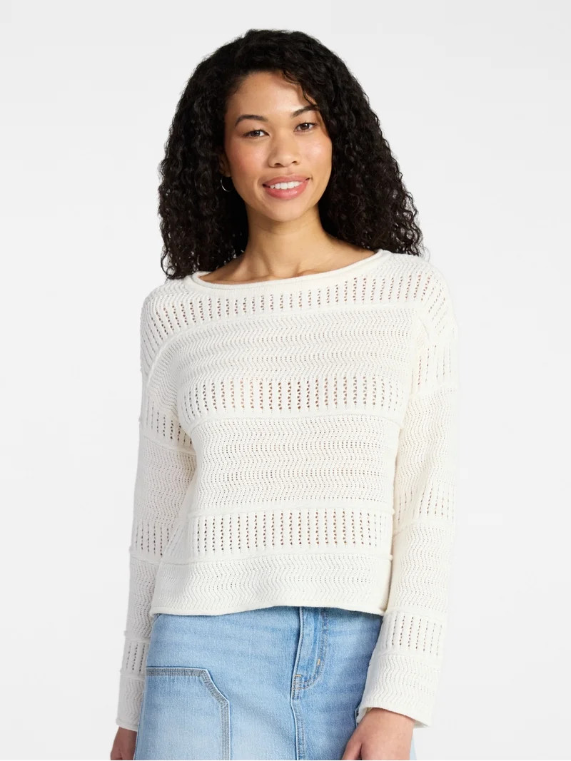 No Boundaries Boat Neck Pullover Sweater, Midweight, Women's XXS-XXL | Walmart (US)