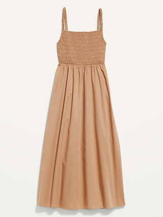 Fit & Flare Sleeveless Cotton-Poplin Smocked-Bodice Midi Dress for Women | Old Navy (US)