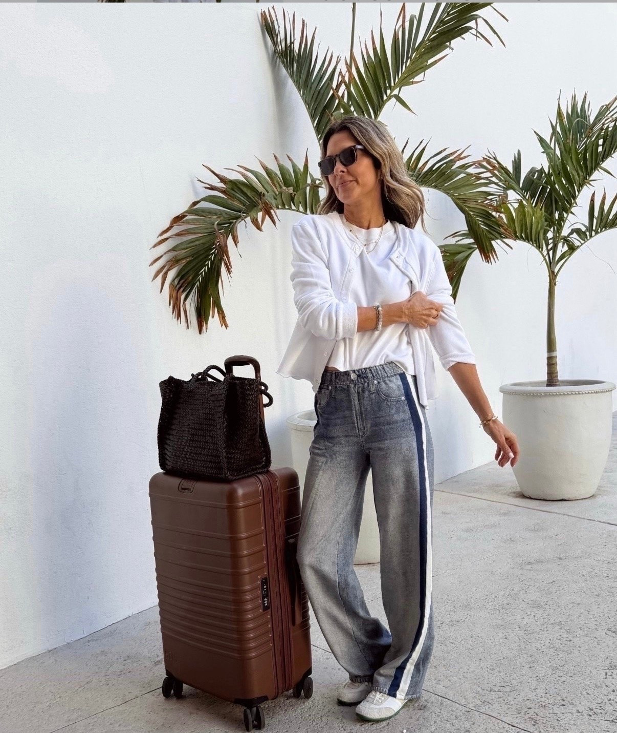 sweatpant jeans sz XS I’m 5’6”. CODE SHOPMY20 Washed on cold low temp - normal dry until they shirk length wise to you.   Can also get wet and stretch back out of you go too far. 
-woven bag for travel
-sneakers TTS 
-jersey cardi sz S 
-a favorite tee sz S

#LTKgrwm #LTKootd #LTKOver40