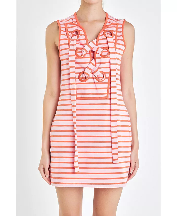 English Factory Women's Striped Knit Lace Up Dress - Macy's | Macy's