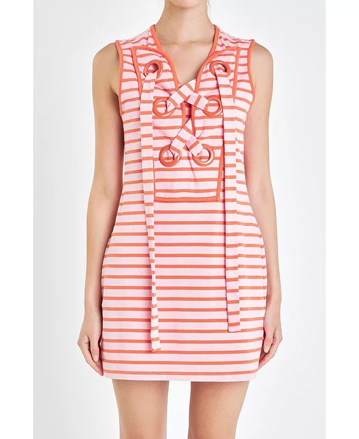 Women's Striped Knit Lace Up Dress | Macy's