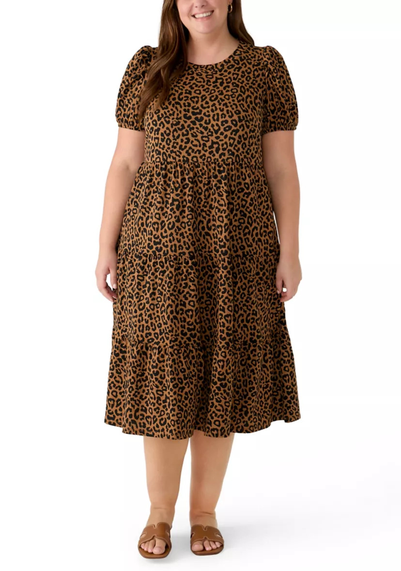 Plus Size Short Sleeve Baby Terry Tiered Dress | Belk