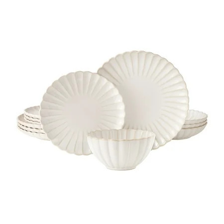 The Pioneer Woman Colette 12-Piece Stoneware Dinnerware Set, Cream | Walmart (US)