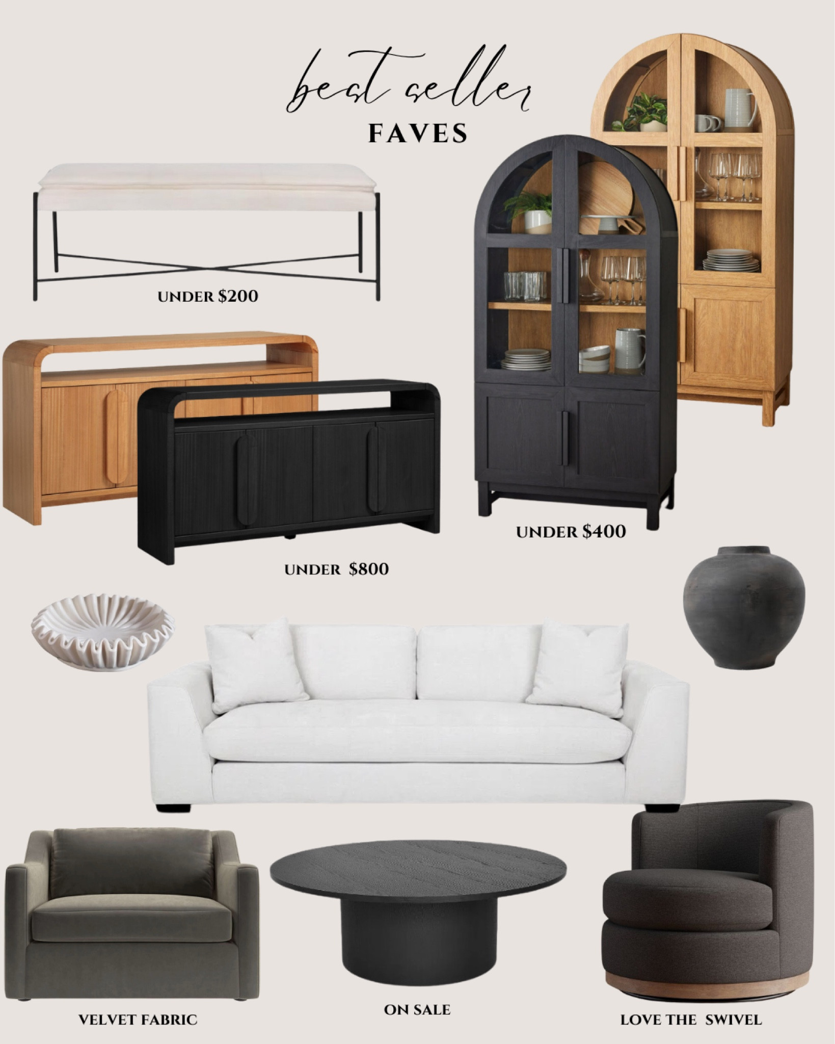 Best sellers. Home favorites. Modern home. Transitional home decor. Arch cabinet. Console. Tv stand. Bench. Loveseat. Trinket tray. Vase. Coffee table. Accent chair. Swivel chair  

#LTKHome #LTKSeasonal #LTKStyleTip