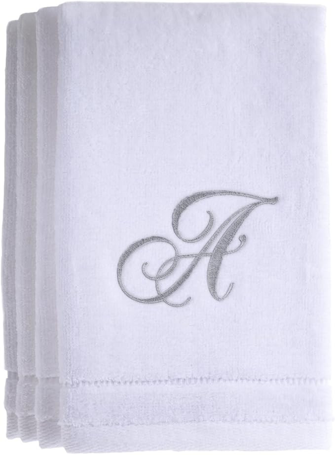 Monogrammed Towels Fingertip, Personalized Gift, 11 x 18 Inches - Set of 4- Silver Embroidered To... | Amazon (US)