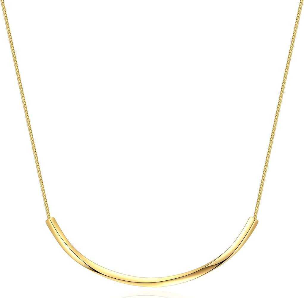 WOWORAMA Curve Bar Pendant Necklace for Women Dainty Twisted Tube Pendant Necklace for Women Girls | Amazon (US)