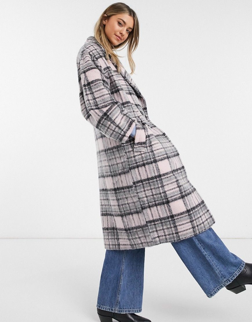 ASOS DESIGN brushed check coat with extreme sleeve-Multi | ASOS (Global)