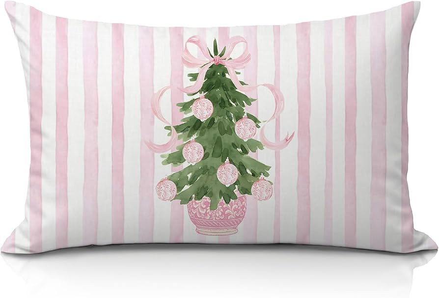Pink Chinoiserie Christmas 12x20 Pillow Cover, Grandmillennial Christmas Decor, Coquette Xmas Tre... | Amazon (US)