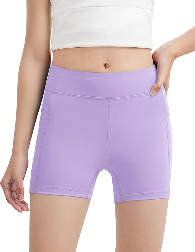 BOOPH 4" Girls Volleyball Shorts Dance Yoga Athletic Shorts Kids Bike Shorts with Pockets | Amazon (US)