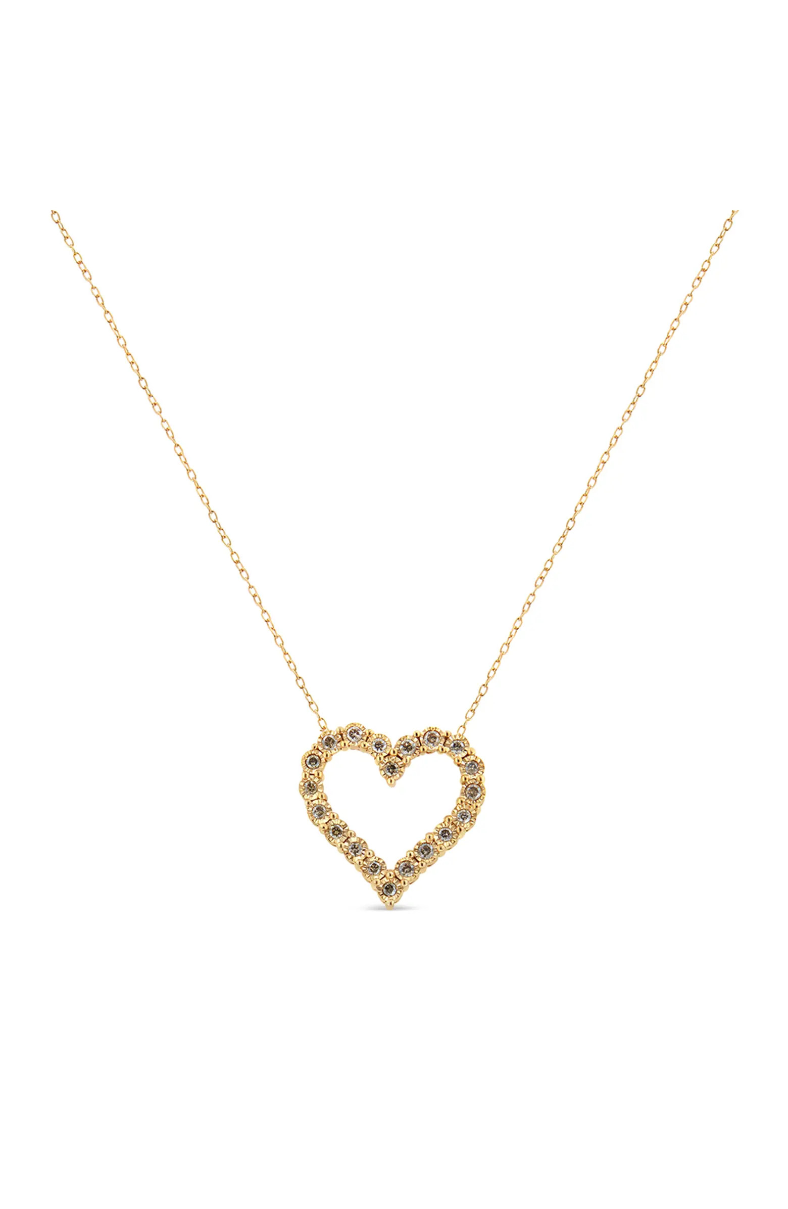10K Yellow Gold over Silver 1/2 Cttw Champagne Diamond Heart Pendant Necklace | Nordstrom