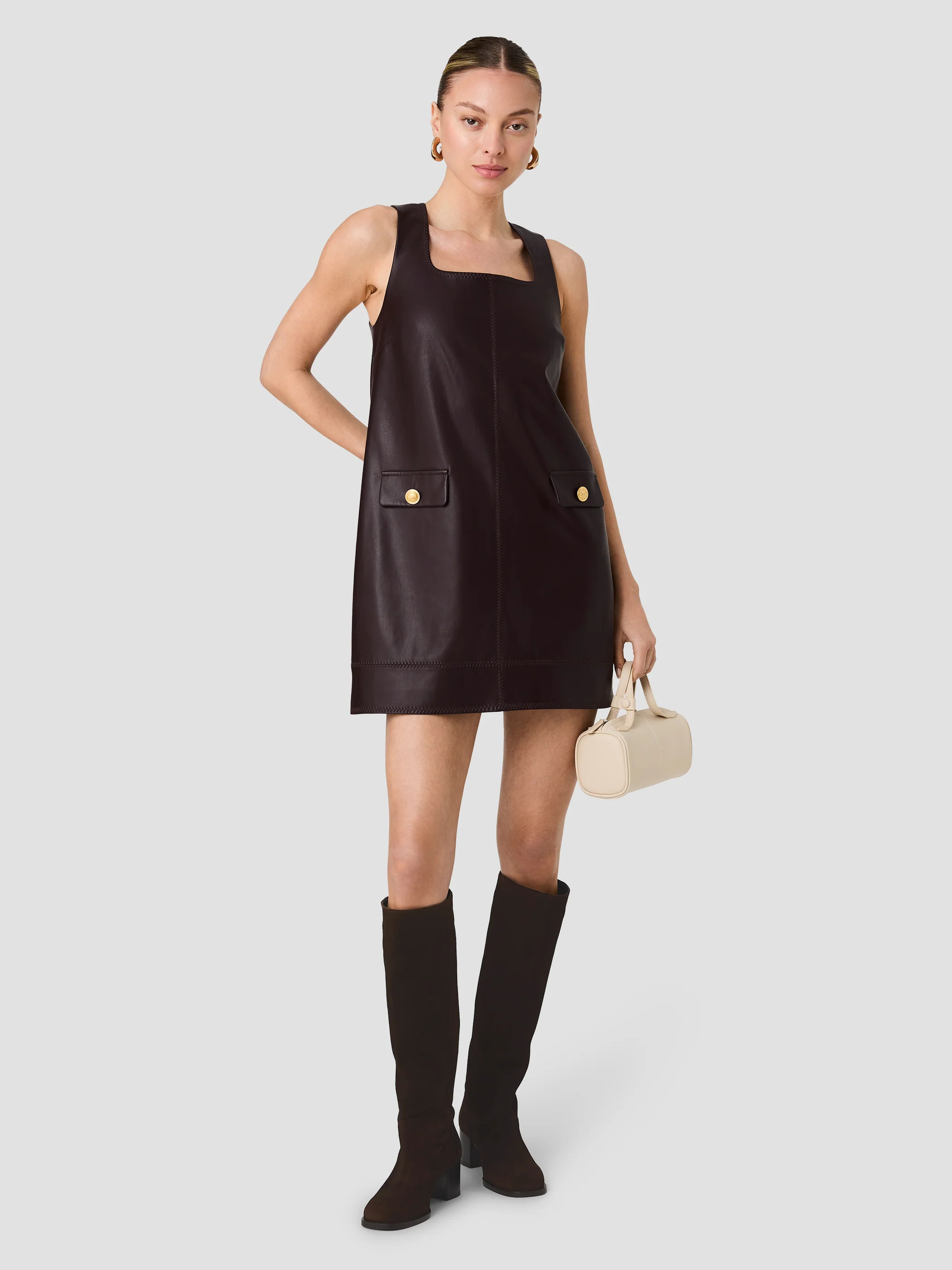 MADELINE FAUX LEATHER SHIFT MINI DRESS | French Connection (US)