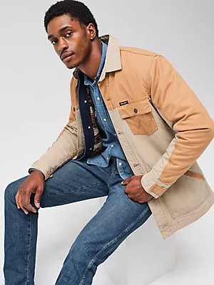 Men's Wrangler Mixed Canvas Chore Jacket in Vintage Khaki | Wrangler