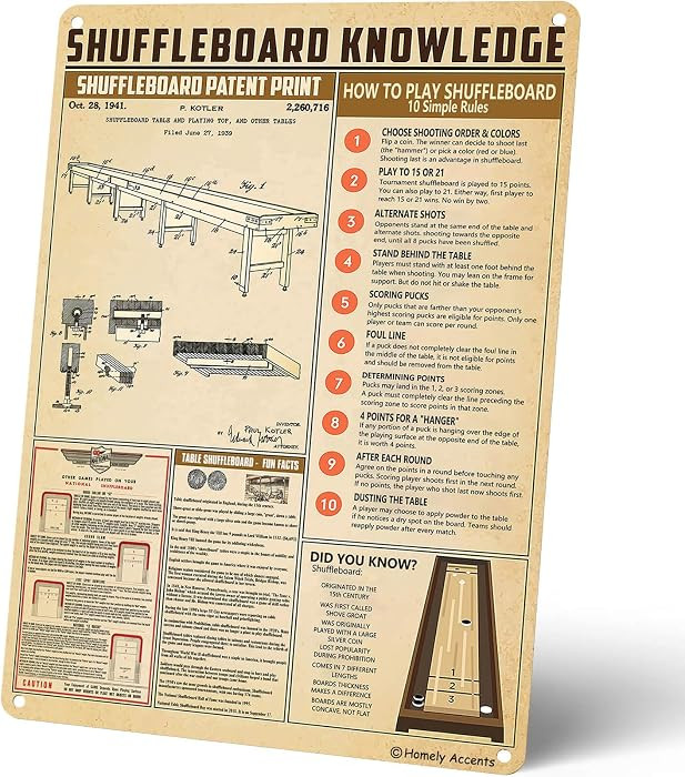 Homely Accents Vintage Shuffleboard Knowledge Metal Tin Sign - Decorative Poster with Rules, Gift... | Amazon (US)