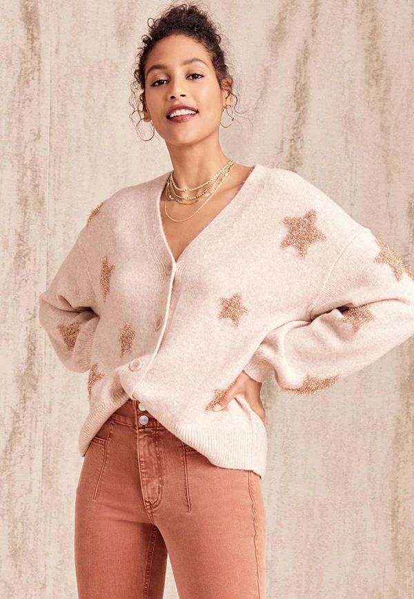 Tinsel Star Button Down Cardigan | Maurices
