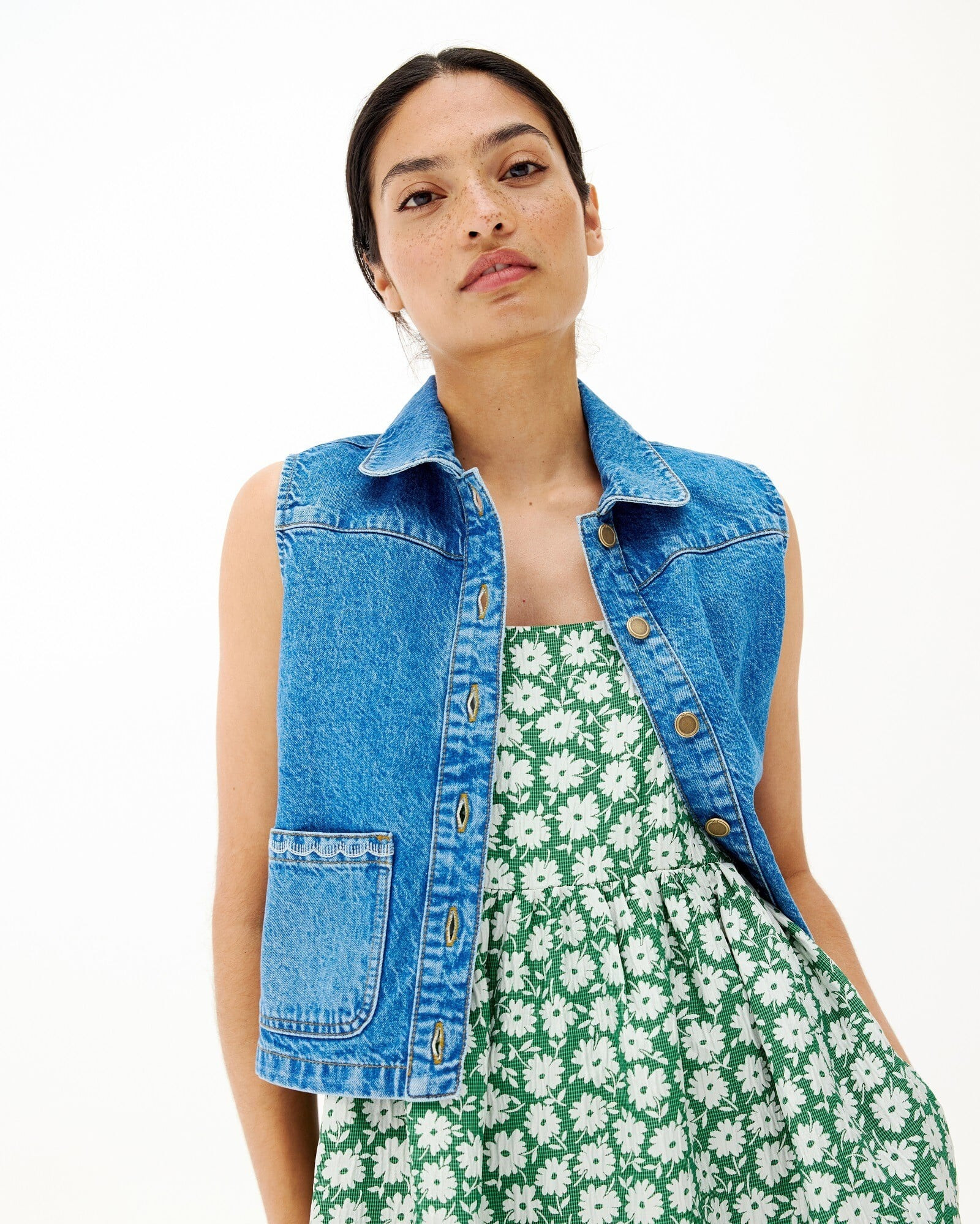 Blue Collared Denim Waistcoat | Oliver Bonas IE | Oliver Bonas (Global)