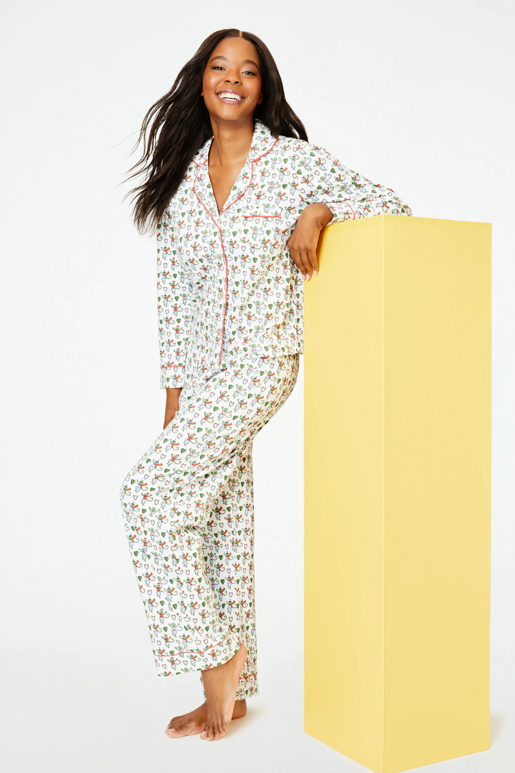 Merry Monkey Long Sleeve Polo Pajama Set | Roller Rabbit | Roller Rabbit