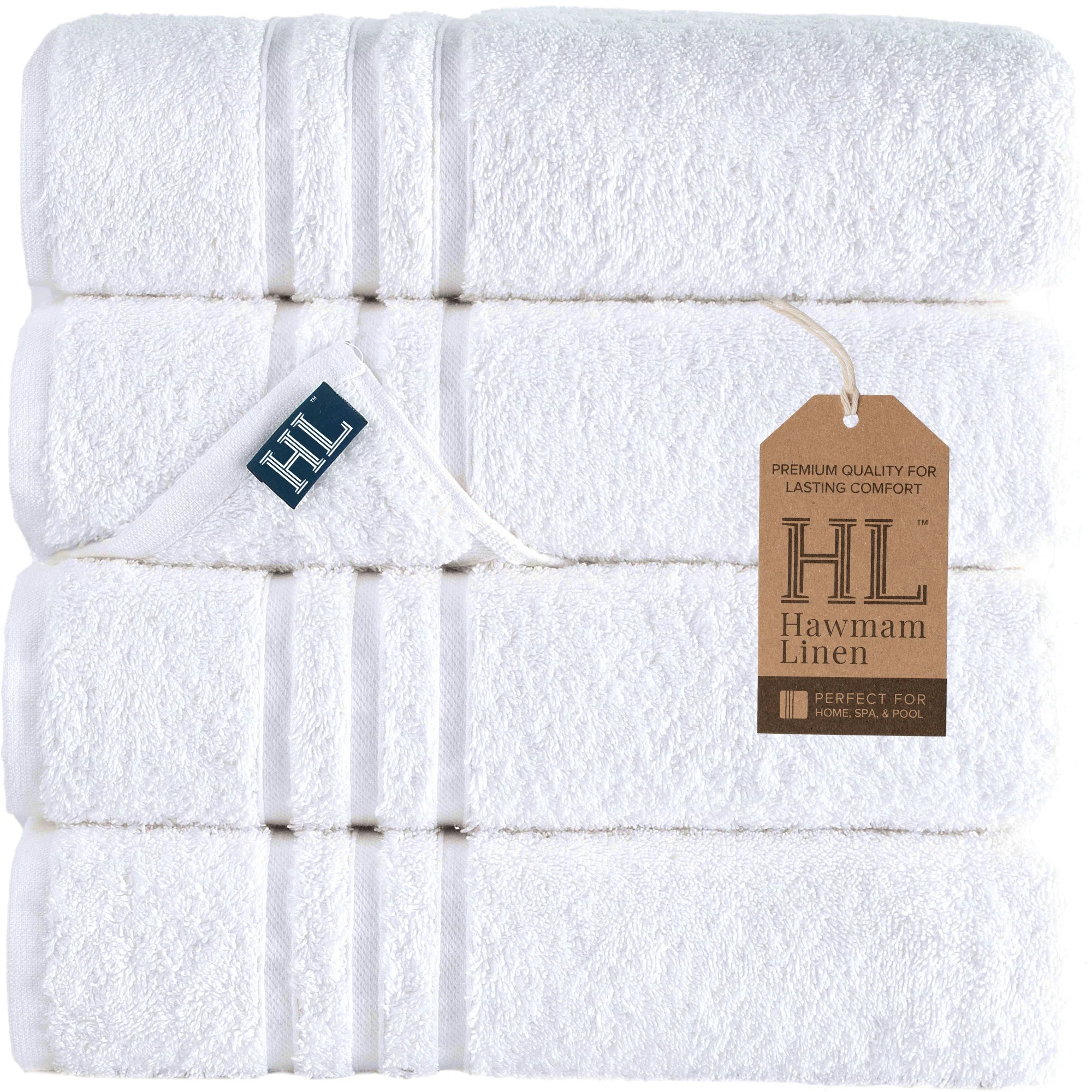 Hawmam Linen White Bath Towels Set of 4 - 100% Turkish Cotton, Lightweight, Soft, Quickdry, Super... | Walmart (US)