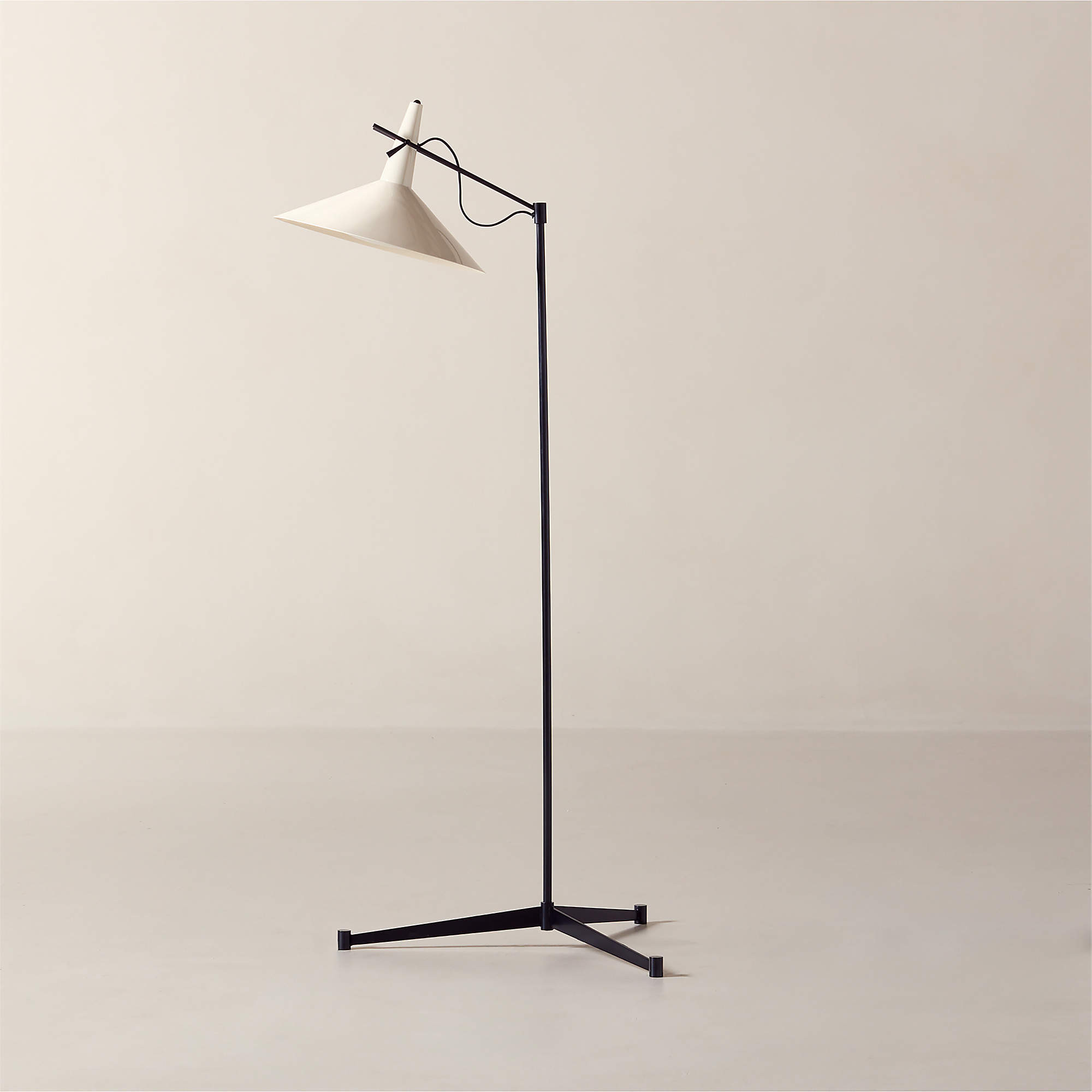 Exposior Unlacquered Brass Task Floor Lamp with Warm White Shade Model E11 by Paul McCobb + Revie... | CB2