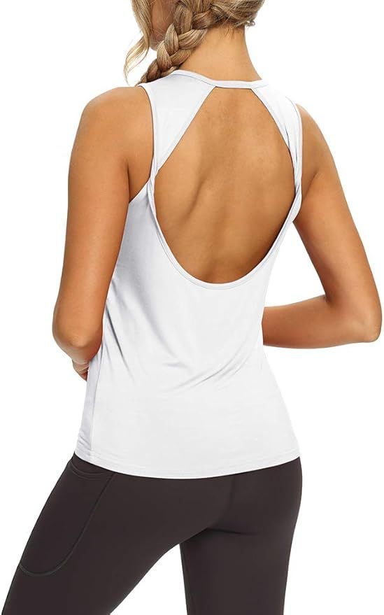 Mippo Workout Tops for Women Yoga Tank Tops Open Back Shirts Muscle Tank Gym Workout Clothes | Amazon (US)