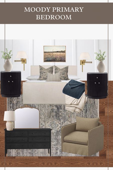 Love this combo!

Moody Primary Bedroom, Upholstered Bed, Master Bedroom, Modern Traditional Style, Designer Inspiration, Look for Less, Nightstand, California Casual, Accent Chair, Neutral, Black Dresser, Night stand, Gold Sconce, Lolo Rug, Jean Stoffer, Wayfair, CB2, Target, Macys, etsy, art

#LTKhome #LTKfindsunder100 #LTKstyletip