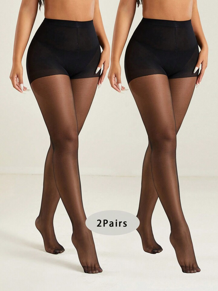 2 Pairs Of Ladies 20D Black Sexy Stockings, Fashionable And Simple Pantyhose | SHEIN
