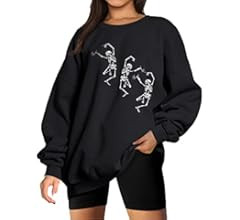 BOUTIKOME Women's Halloween Sweatshirts Dancing Skeleton Shirts Horror Skull Long Sleeve Crewneck... | Amazon (US)