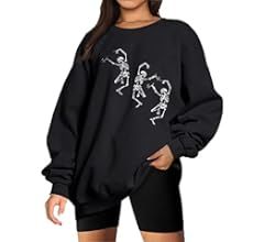 BOUTIKOME Women's Halloween Sweatshirts Dancing Skeleton Shirts Horror Skull Long Sleeve Crewneck... | Amazon (US)