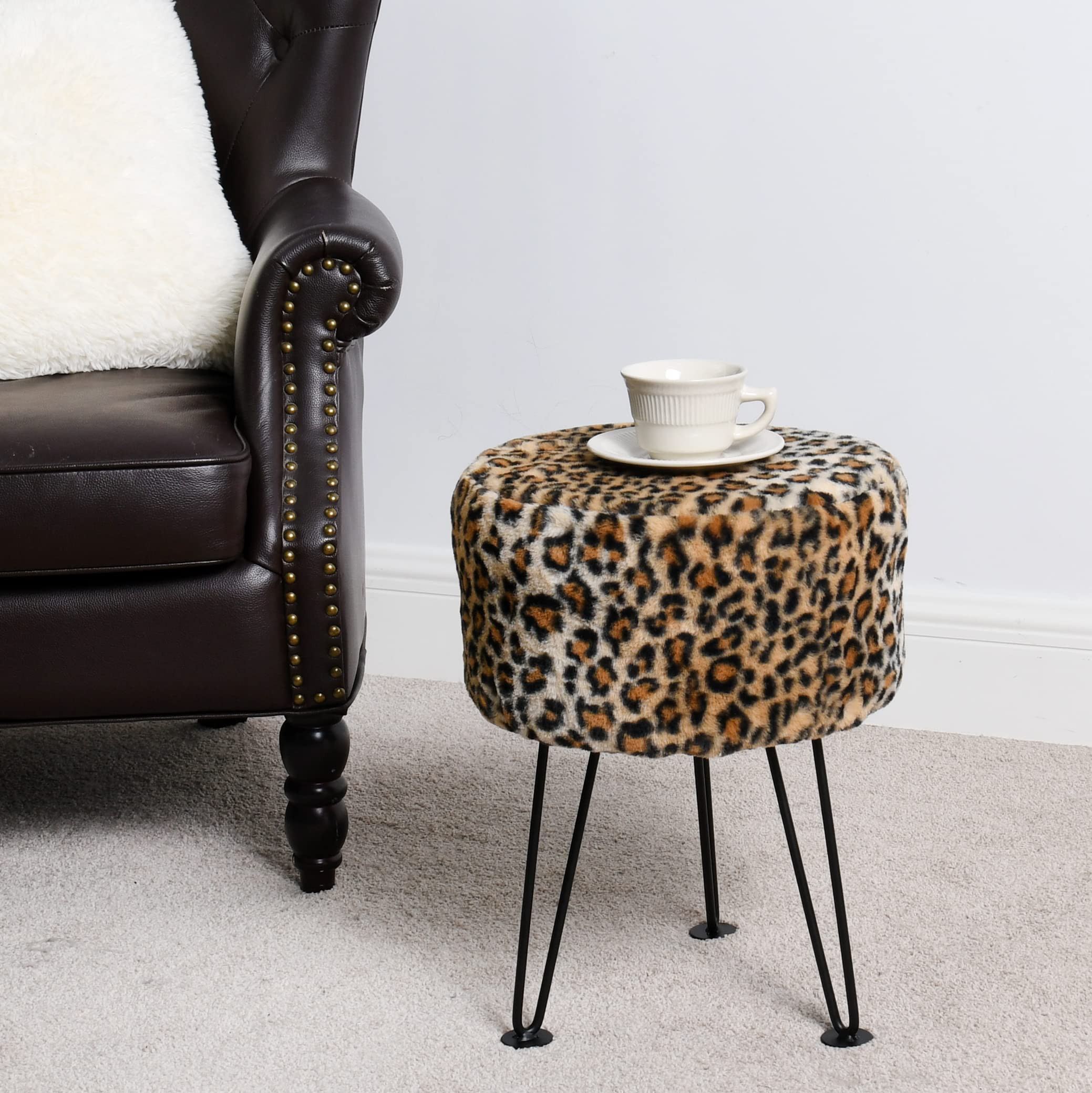 Home Soft Things Leopard Type Ottoman Bench 13" x 13" x 17" Round Footrest Upholstered Mink Fabri... | Amazon (US)