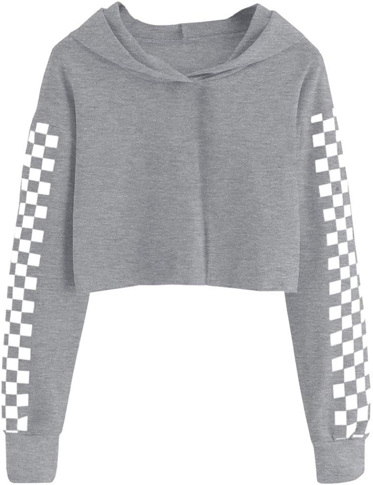 Imily Bela Kids Crop Tops Girls Hoodies Cute Plaid Long Sleeve Fashion Sweatshirts | Amazon (US)