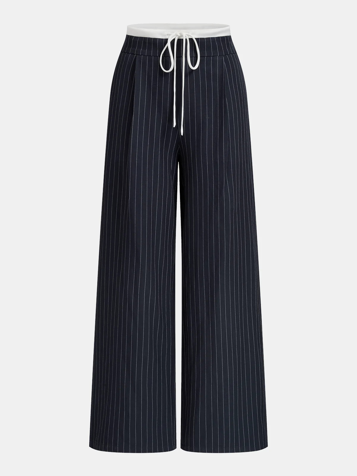 Pinstripe Drawstring Waist Wide Leg Pants | Commense