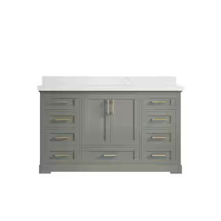 Boston 60 in. W x 22 in. D x 36 in . H Single Sink Bath Vanity in Evergreen with 2" Calacatta Qua... | The Home Depot