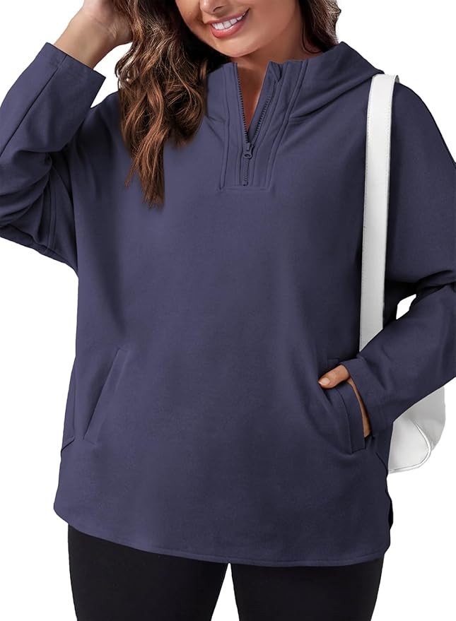Eytino Women Plus Size Sweatshirt Half Zip Long Sleeve Hoodies Tops Oversized Casual Sweaters wit... | Amazon (US)