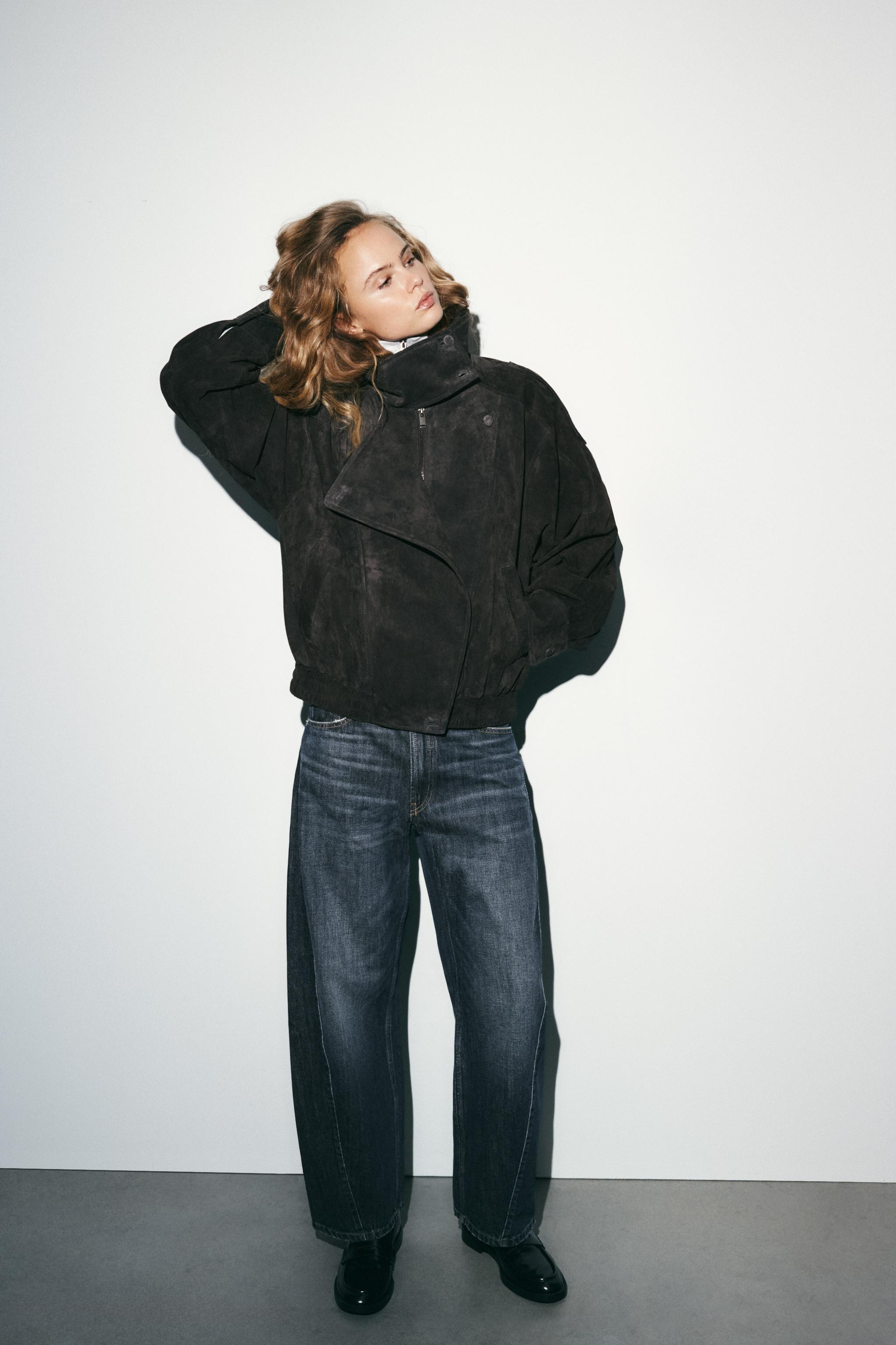 100% SUEDE BIKER JACKET WITH COVERED BUTTONS | Zara US