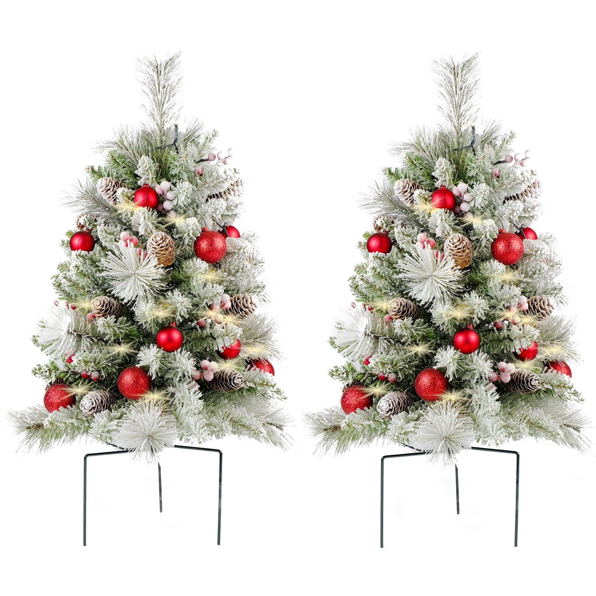 Flocked Christmas Tree 30 inch Prelit 2 Set Pathway Porch Christmas Trees Pre-Light LED Battery O... | Amazon (US)