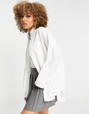 Topshop boyfriend long sleeve poplin shirt in white | ASOS (Global)